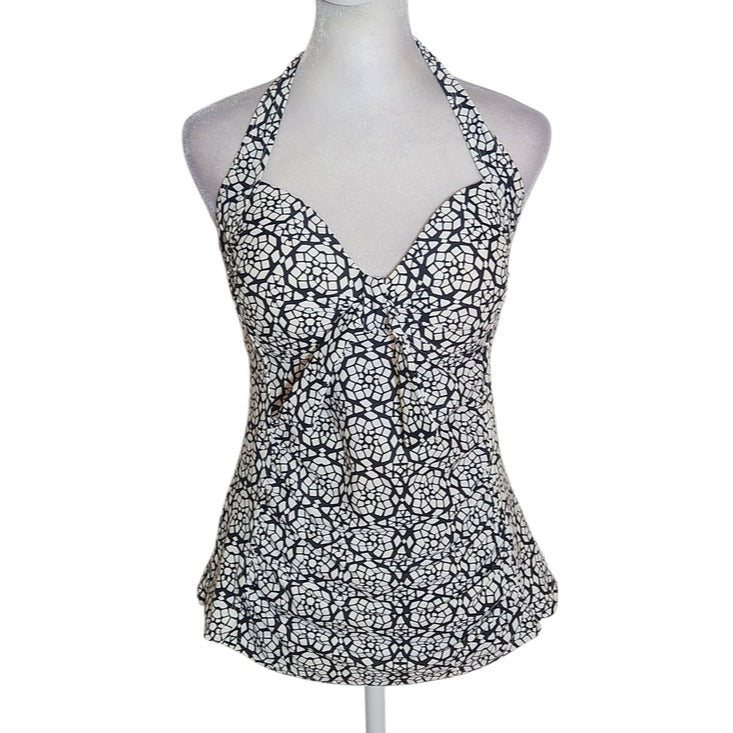 Merona Black and White Print Halter Tankini Top Size Medium NWT