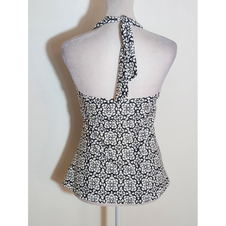 Merona Black and White Print Halter Tankini Top Size Medium NWT