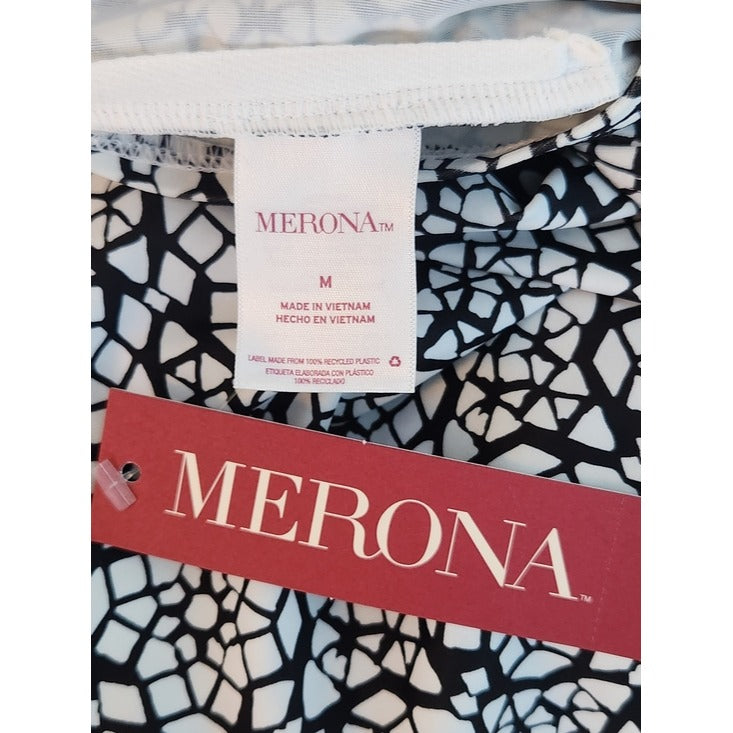 Merona Black and White Print Halter Tankini Top Size Medium NWT
