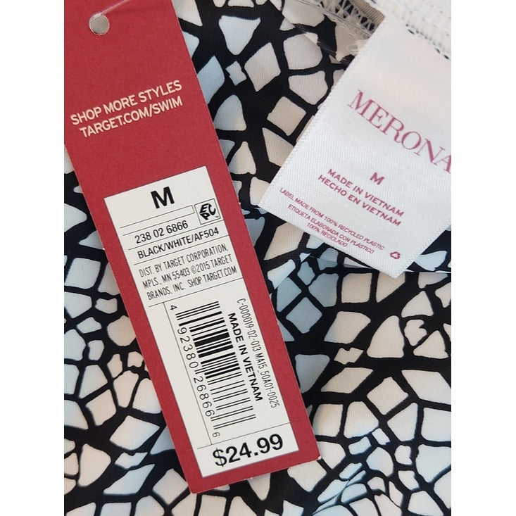 Merona Black and White Print Halter Tankini Top Size Medium NWT