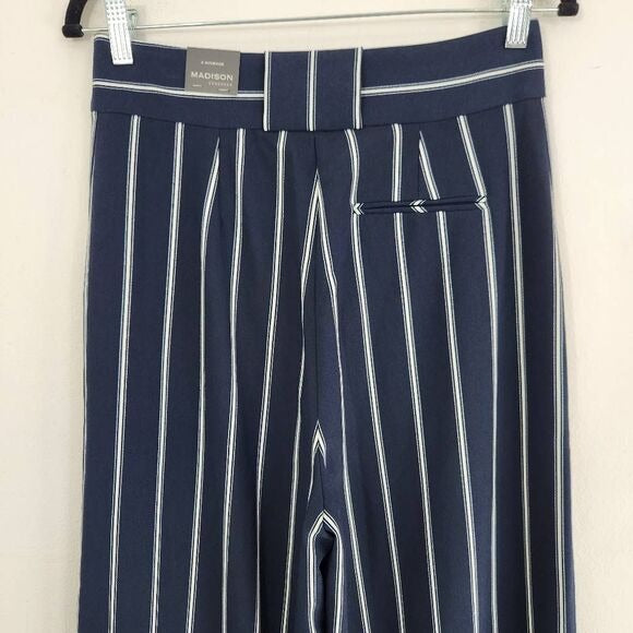 Madison Navy Stripe Wide Leg Pants NWT Size 4 Preppy Striped Dress Pants