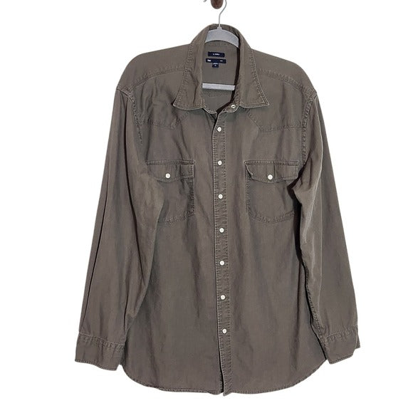Gap Army Green Casual Snap-Up Shirt Size XL Classic Fit Western Style Shirt