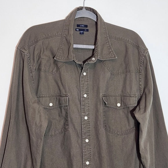 Gap Army Green Casual Snap-Up Shirt Size XL Classic Fit Western Style Shirt