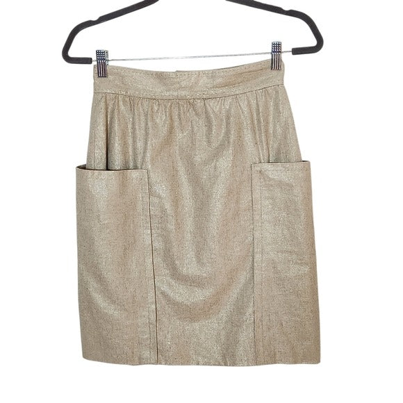 Cartonnier Metallic Gold Linen Blend Mini Skirt Size 2