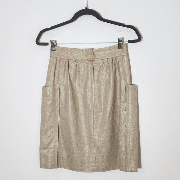 Cartonnier Metallic Gold Linen Blend Mini Skirt Size 2