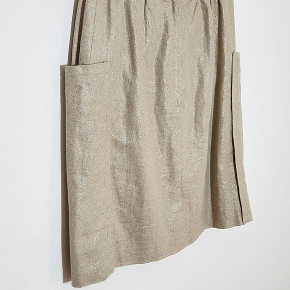 Cartonnier Metallic Gold Linen Blend Mini Skirt Size 2