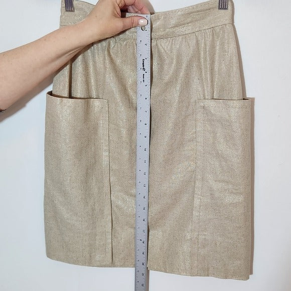 Cartonnier Metallic Gold Linen Blend Mini Skirt Size 2
