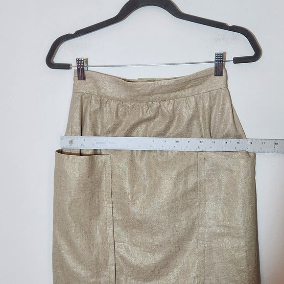 Cartonnier Metallic Gold Linen Blend Mini Skirt Size 2