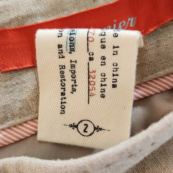 Cartonnier Metallic Gold Linen Blend Mini Skirt Size 2