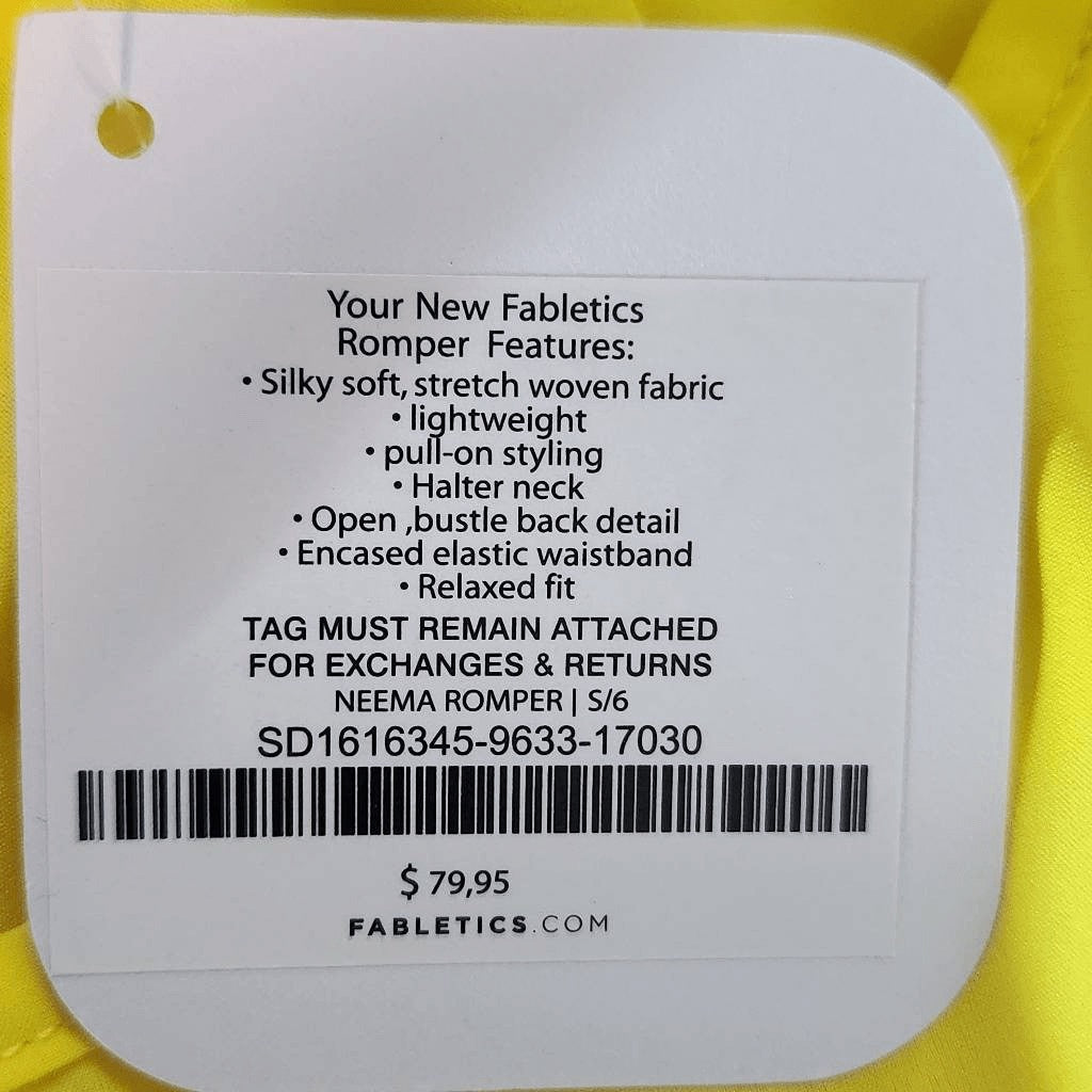 Fabletics Yellow Romper NWT Size Small Lightweight Yellow Activewear Romper