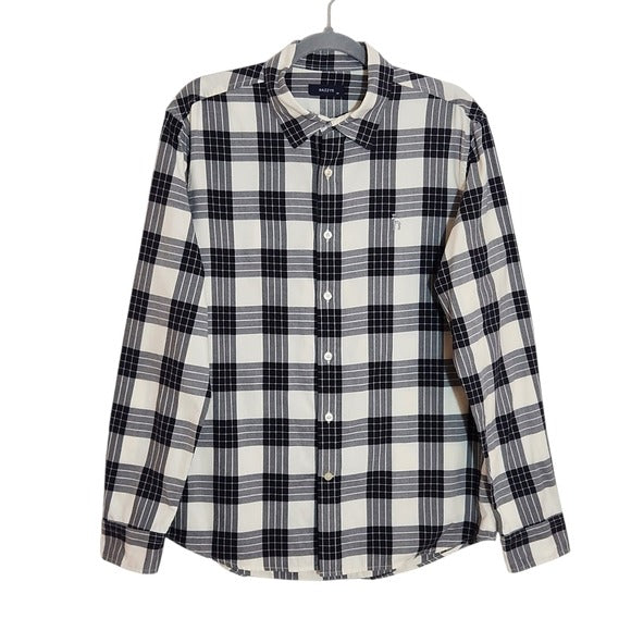 Hazzys Black and Cream Plaid Button Down Shirt Size Large