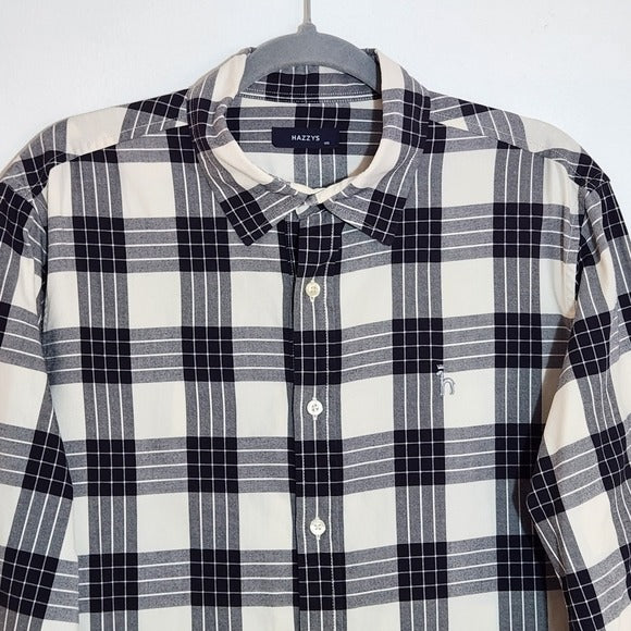 Hazzys Black and Cream Plaid Button Down Shirt Size Large