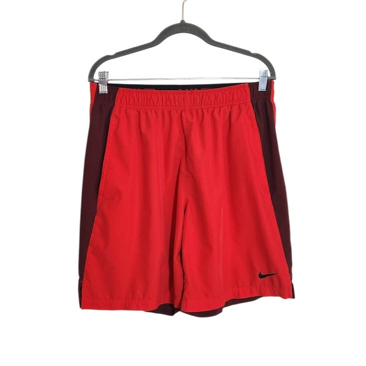 Nike Red Athletic Shorts with Maroon Panels Size Large