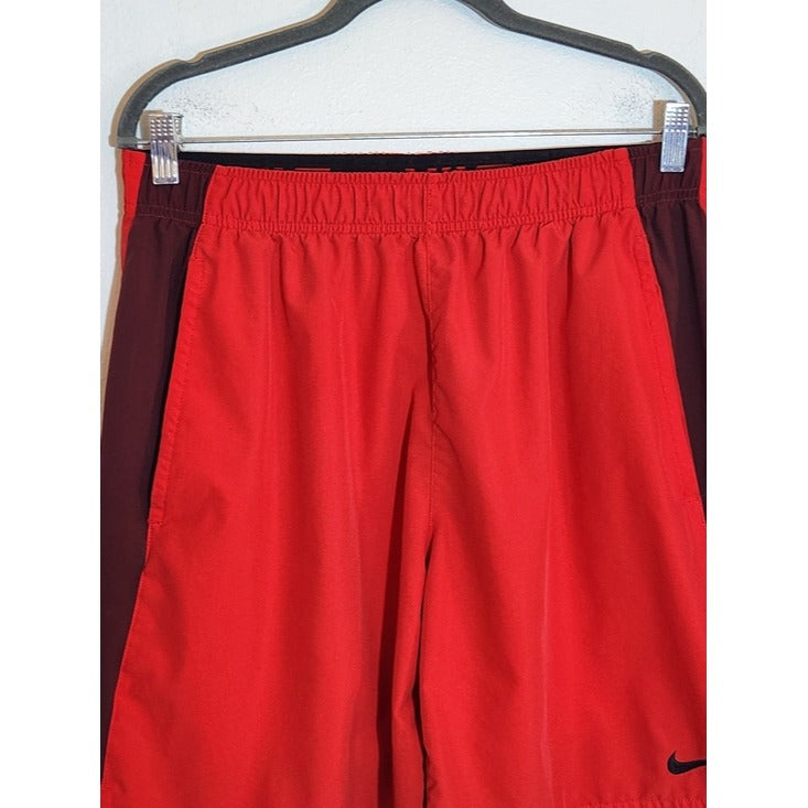 Nike Red Athletic Shorts with Maroon Panels Size Large