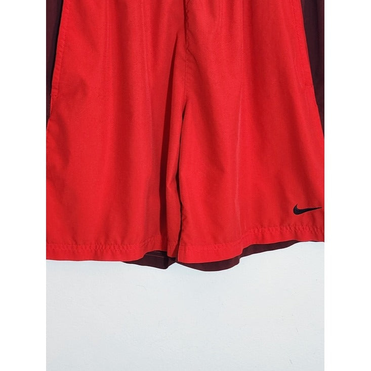 Nike Red Athletic Shorts with Maroon Panels Size Large