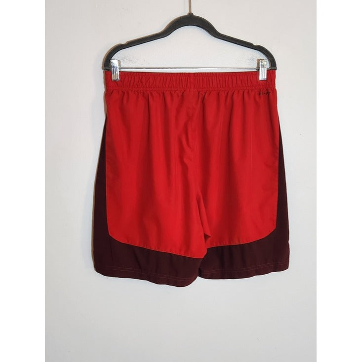 Nike Red Athletic Shorts with Maroon Panels Size Large