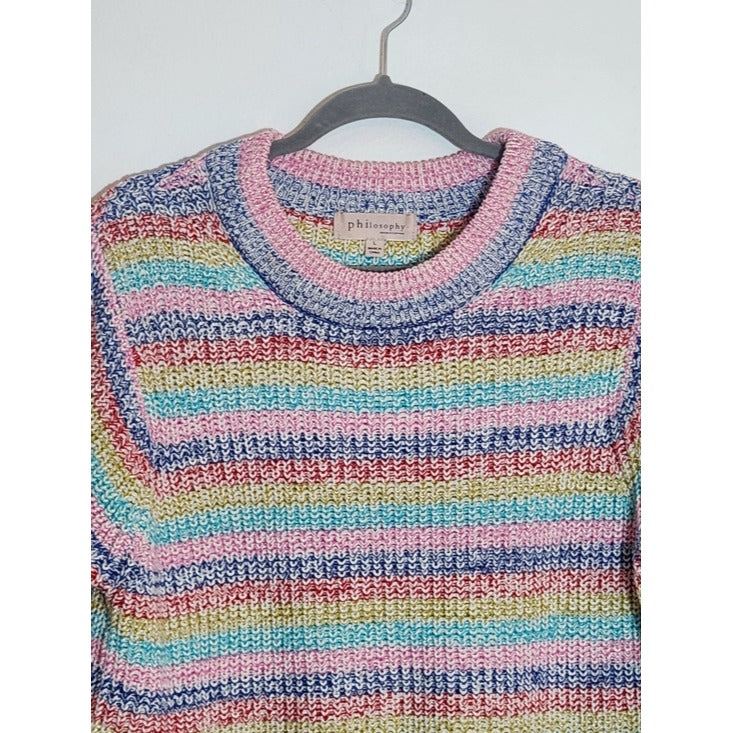 Philosophy Rainbow Stripe Boxy Knit Sweater Size Large