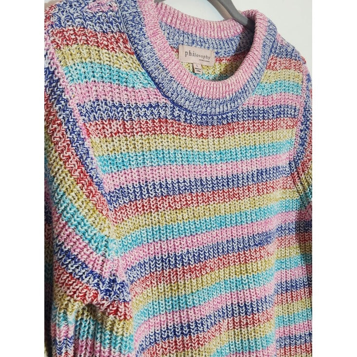 Philosophy Rainbow Stripe Boxy Knit Sweater Size Large