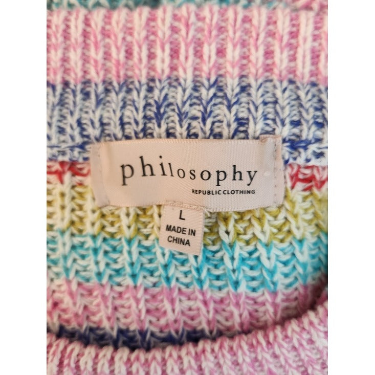Philosophy Rainbow Stripe Boxy Knit Sweater Size Large