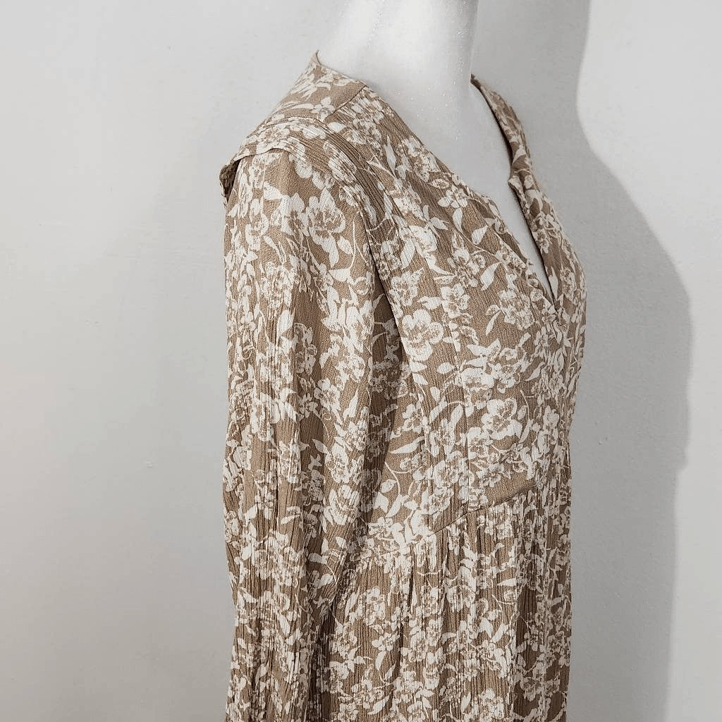 Gilli Tan Cream Floral Mini Babydoll Dress Size Large Wedding Guest Dress