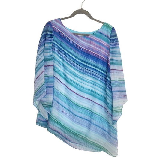 Chico's Colorful Stripe Asymmetrical Hem Tunic Blouse Size 1 (Medium)