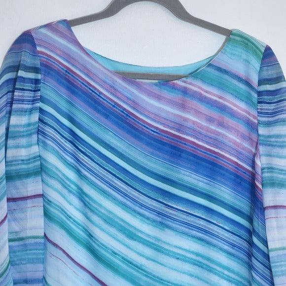 Chico's Colorful Stripe Asymmetrical Hem Tunic Blouse Size 1 (Medium)
