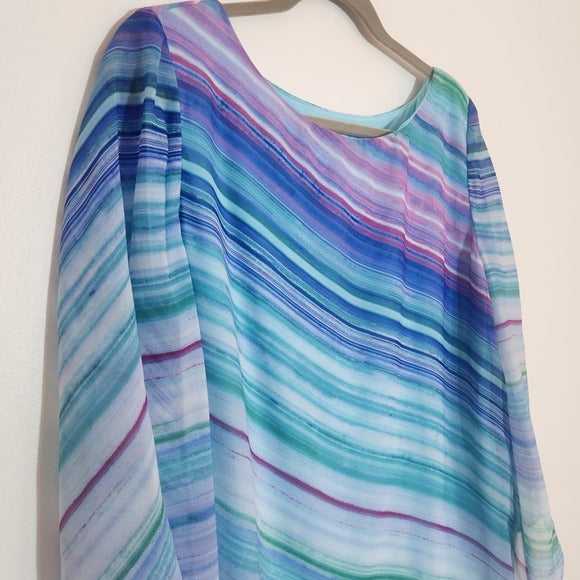 Chico's Colorful Stripe Asymmetrical Hem Tunic Blouse Size 1 (Medium)