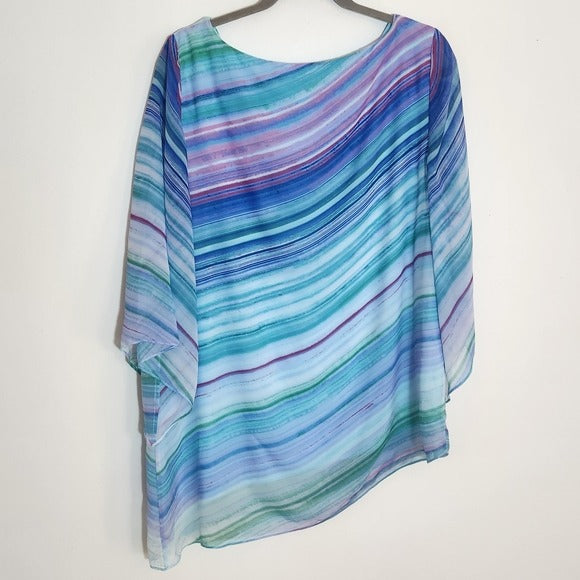 Chico's Colorful Stripe Asymmetrical Hem Tunic Blouse Size 1 (Medium)