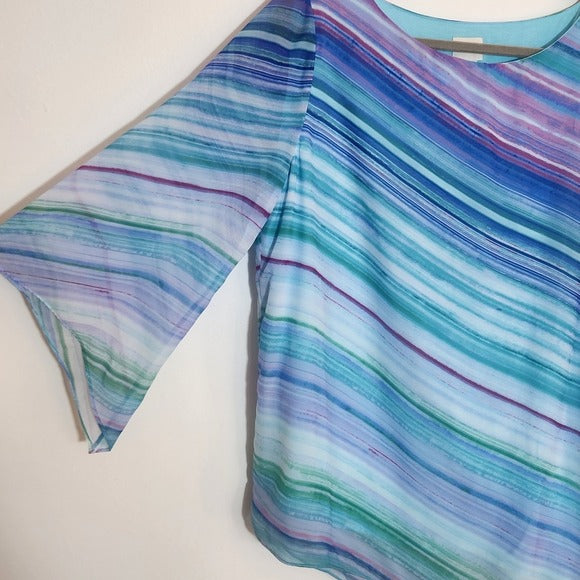 Chico's Colorful Stripe Asymmetrical Hem Tunic Blouse Size 1 (Medium)