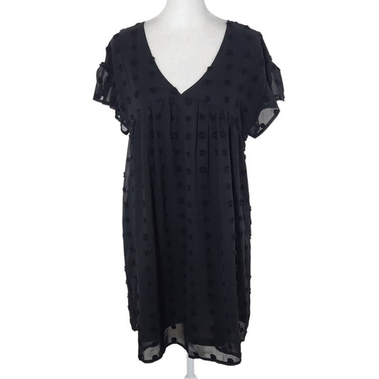 Entro Black Babydoll Dress with Swiss Dot Pattern Size Small Black Mini Dress