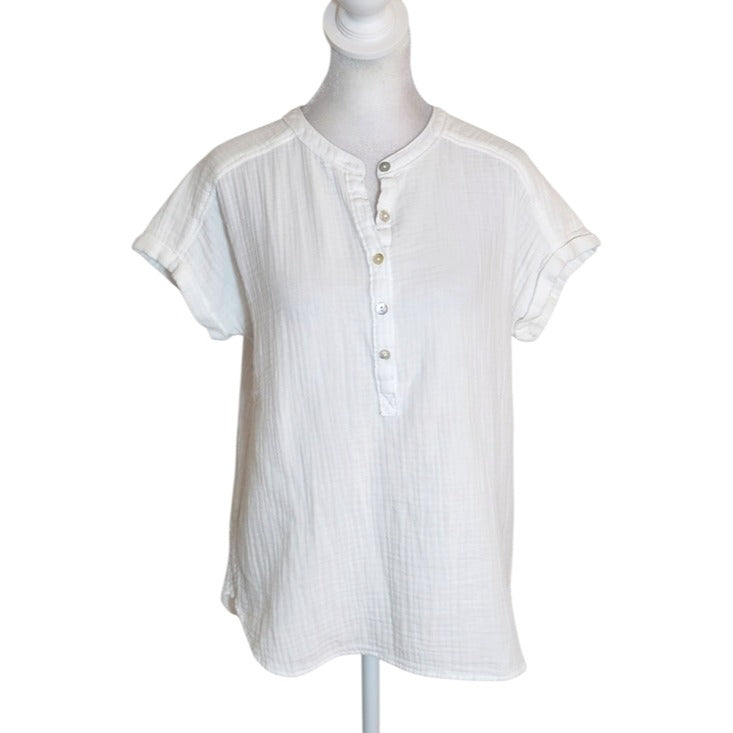 Faherty White Organic Cotton Gauze Collarless Half Buttondown Shirt Size XS