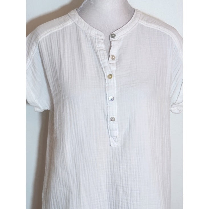 Faherty White Organic Cotton Gauze Collarless Half Buttondown Shirt Size XS