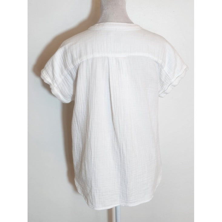 Faherty White Organic Cotton Gauze Collarless Half Buttondown Shirt Size XS