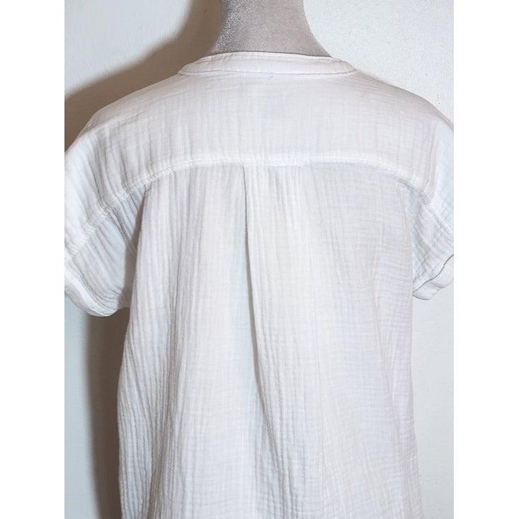 Faherty White Organic Cotton Gauze Collarless Half Buttondown Shirt Size XS