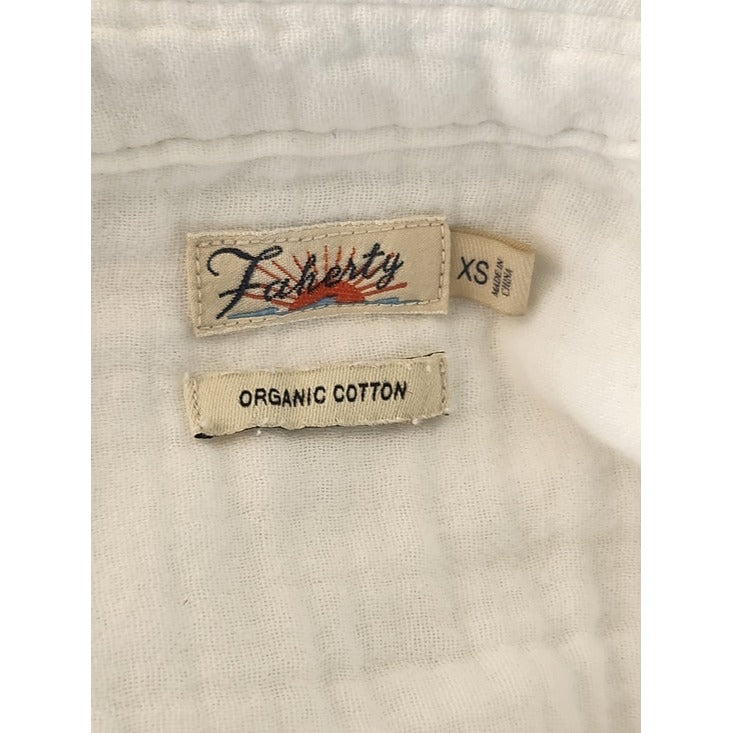 Faherty White Organic Cotton Gauze Collarless Half Buttondown Shirt Size XS