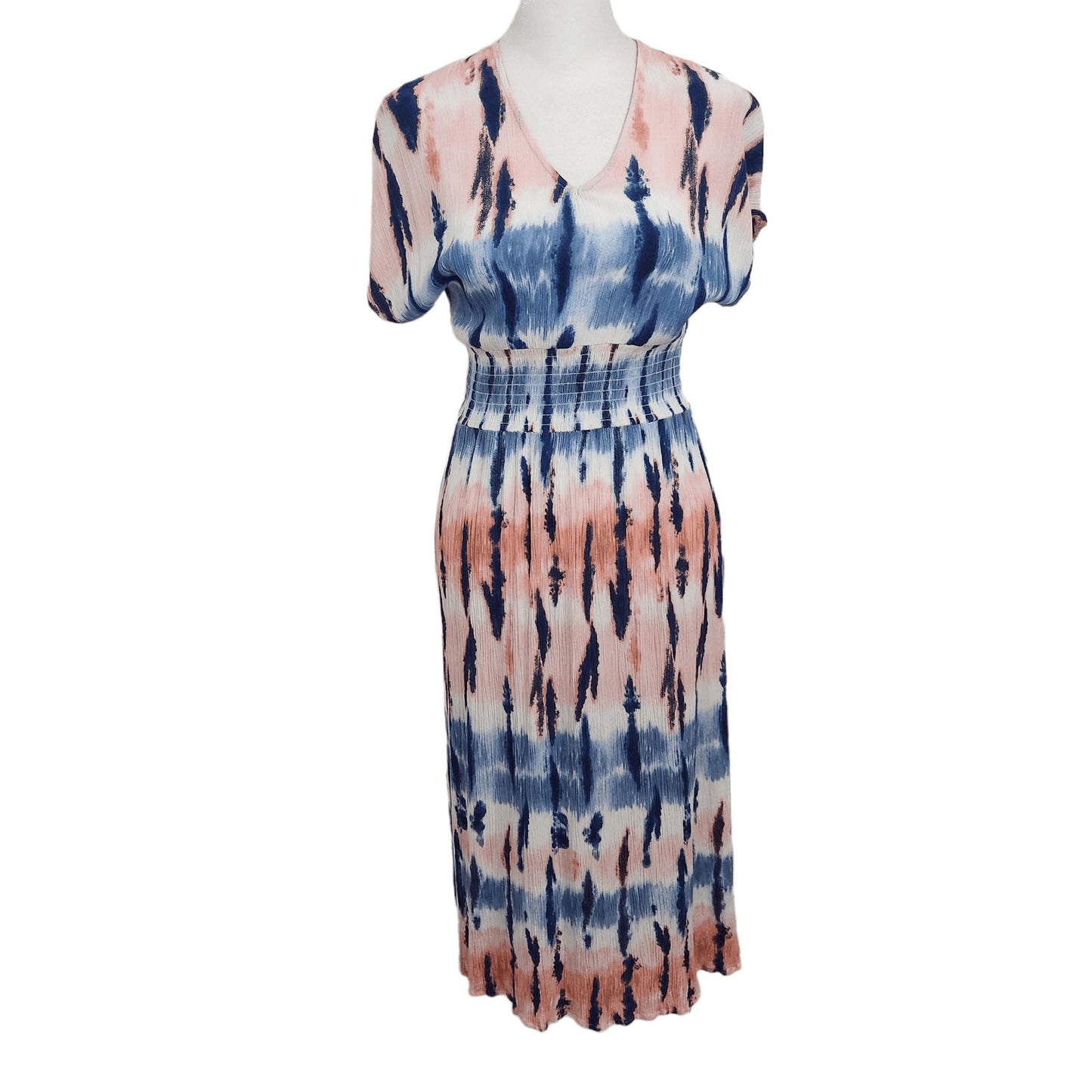 BeBop Powder Pink and Blue Smocked Midi Dress Size Small BeBop Boho Dress