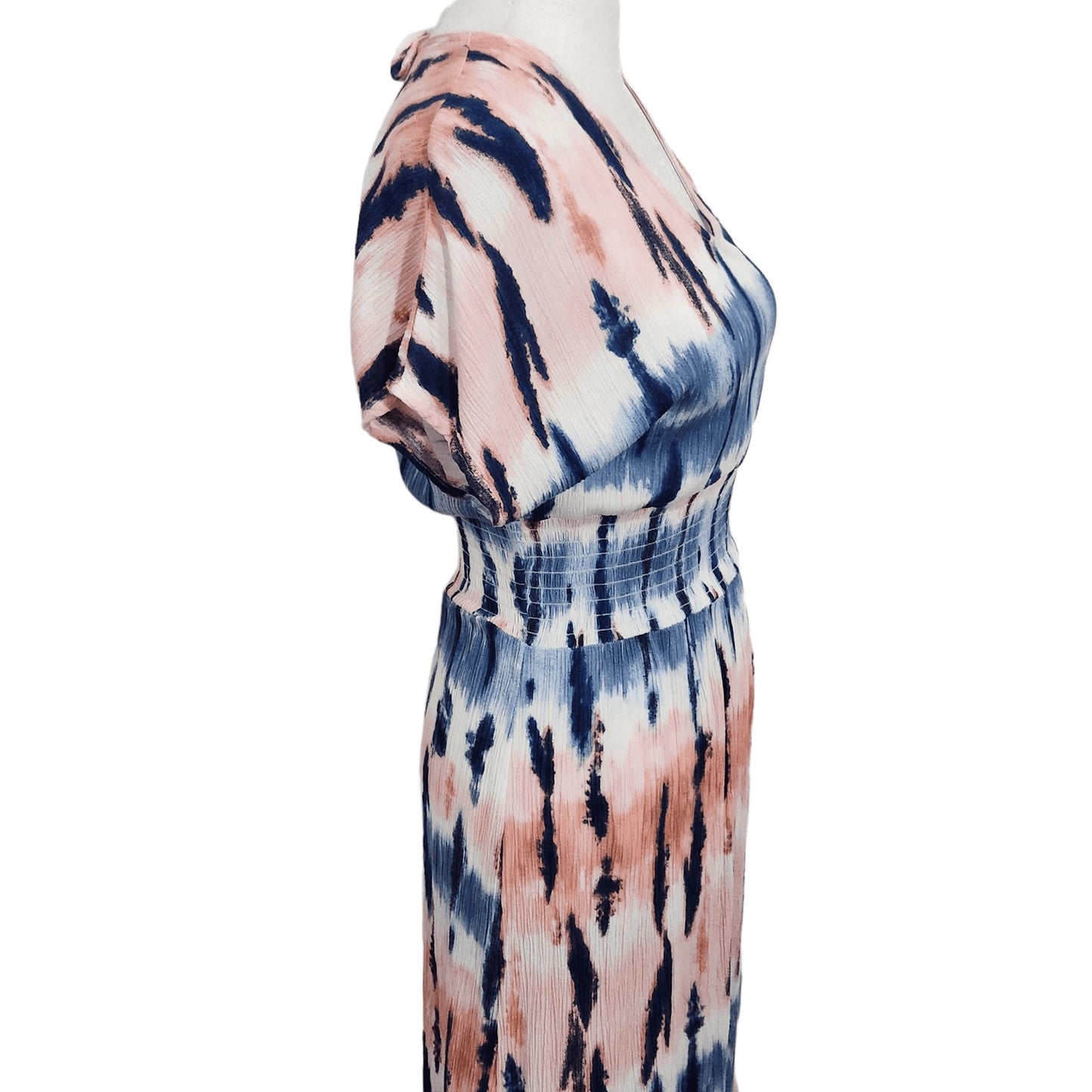 BeBop Powder Pink and Blue Smocked Midi Dress Size Small BeBop Boho Dress