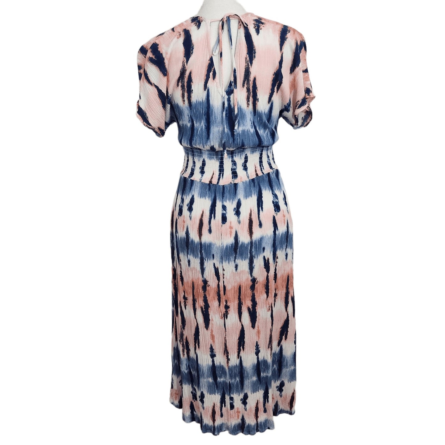 BeBop Powder Pink and Blue Smocked Midi Dress Size Small BeBop Boho Dress