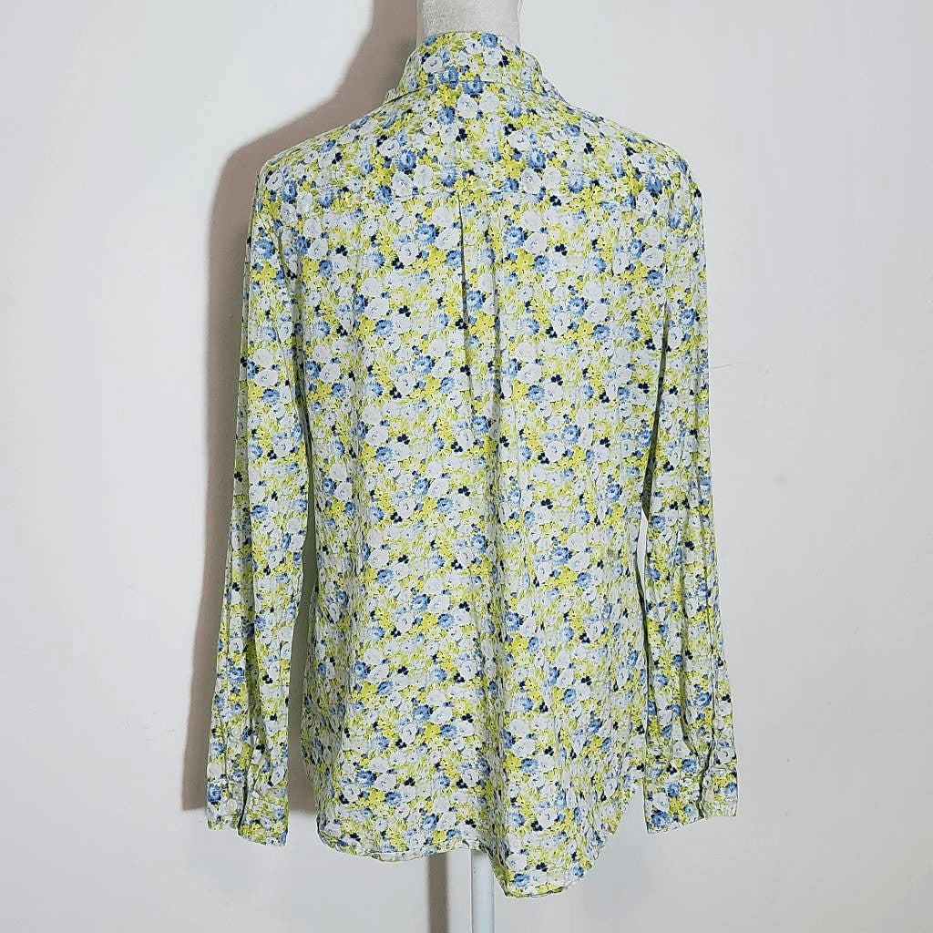 Liz Claiborne Floral Half Button-Down Shirt Size Medium Blue Floral Shirt