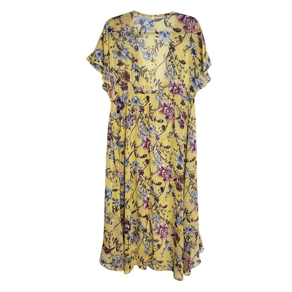 No Boundaries Sheer Yellow Floral Kimono with Tie Front Size XL 15-17