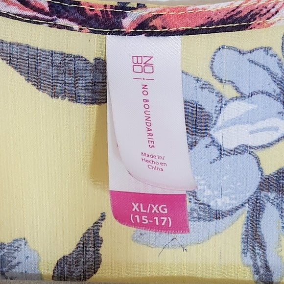 No Boundaries Sheer Yellow Floral Kimono with Tie Front Size XL 15-17
