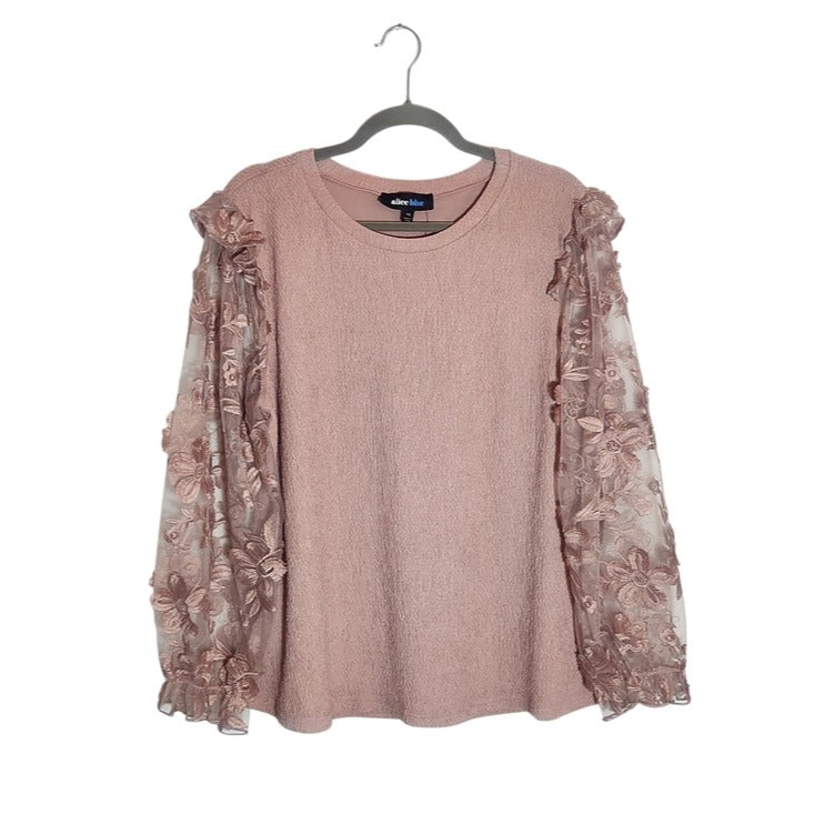 Alice Blue Light Pink Blouse with Sheer Floral Applique Sleeves Size 1XL NWT