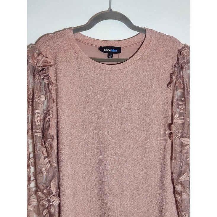 Alice Blue Light Pink Blouse with Sheer Floral Applique Sleeves Size 1XL NWT