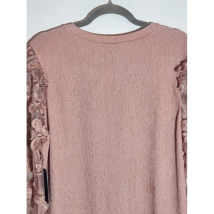 Alice Blue Light Pink Blouse with Sheer Floral Applique Sleeves Size 1XL NWT