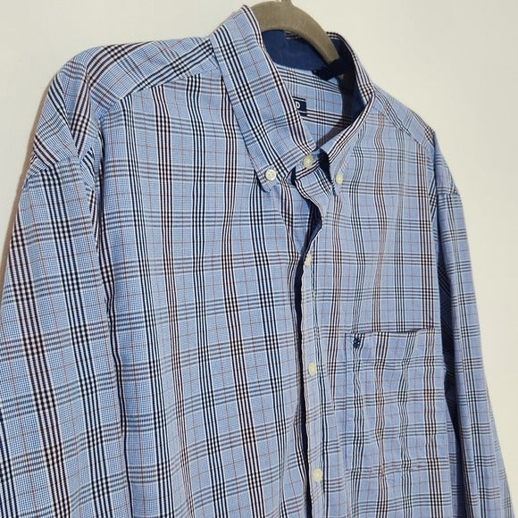 IZOD Men's Blue Plaid Button Down Shirt Size Large Preppy Plaid Shirt