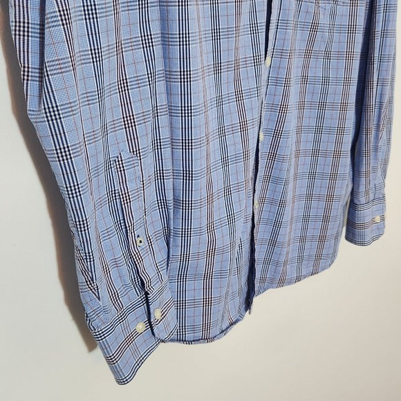 IZOD Men's Blue Plaid Button Down Shirt Size Large Preppy Plaid Shirt