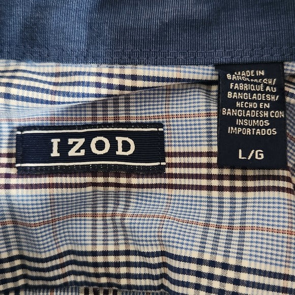 IZOD Men's Blue Plaid Button Down Shirt Size Large Preppy Plaid Shirt