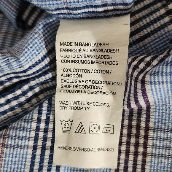 IZOD Men's Blue Plaid Button Down Shirt Size Large Preppy Plaid Shirt