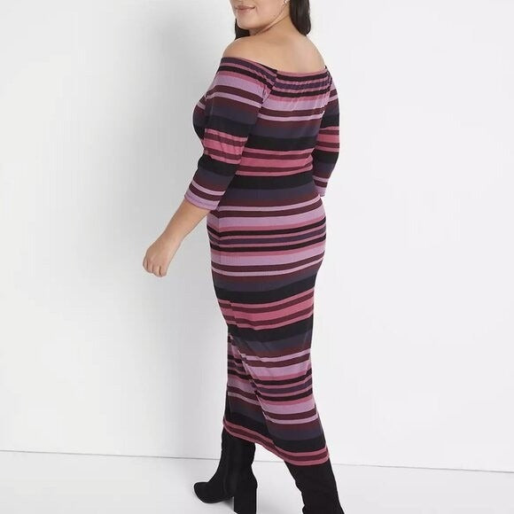 Lane Bryant Striped Pink and Purple Ribbed Knit Midi Dress Size 22/24