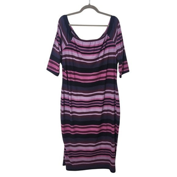 Lane Bryant Striped Pink and Purple Ribbed Knit Midi Dress Size 22/24